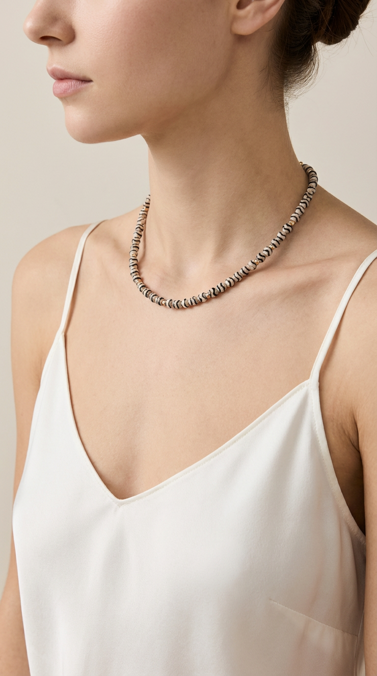 ⁦שרשרת אגת טיבטי שחור-לבן⁩ – תמונה ⁦2⁩