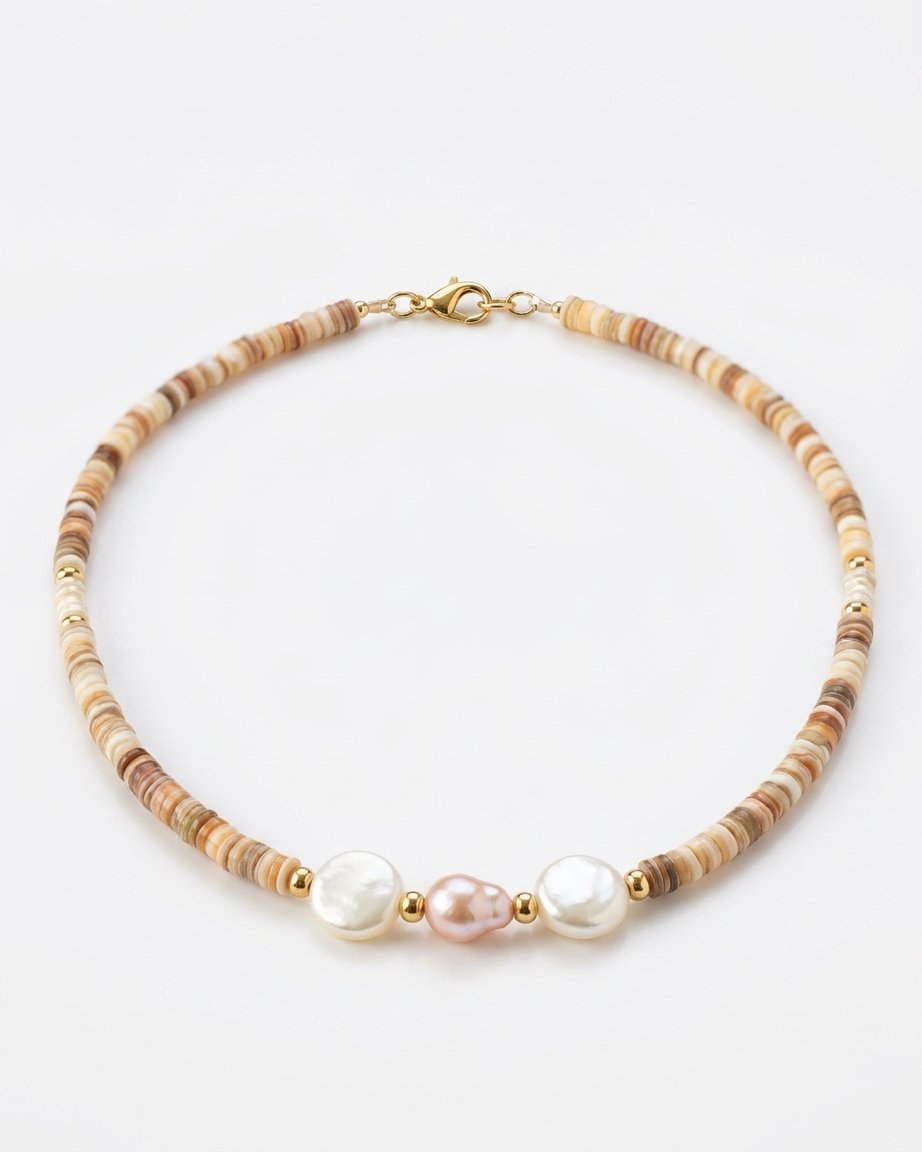 ⁦שרשרת חרוזי צדף טבעי ופניני בארוק⁩ – תמונה ⁦1⁩