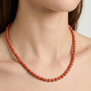 ⁦שרשרת אבן לבה כתומה/אדומה⁩ – תמונה ⁦2⁩