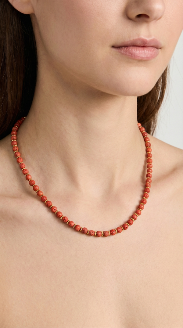 שרשרת אבן לבה כתומה/אדומה