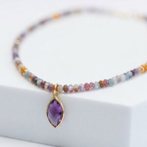 שרשרת אבני אמטיסט, סיטרין, אגת וג׳ספר תליון אמטיסט