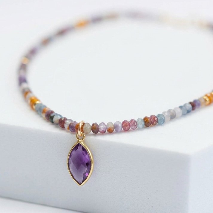 ⁦שרשרת אבני אמטיסט, סיטרין, אגת וג׳ספר תליון אמטיסט⁩ – תמונה ⁦1⁩