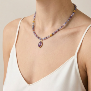 ⁦שרשרת אבני אמטיסט, סיטרין, אגת וג׳ספר תליון אמטיסט⁩ – תמונה ⁦5⁩