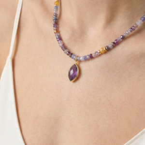 ⁦שרשרת אבני אמטיסט, סיטרין, אגת וג׳ספר תליון אמטיסט⁩ – תמונה ⁦2⁩